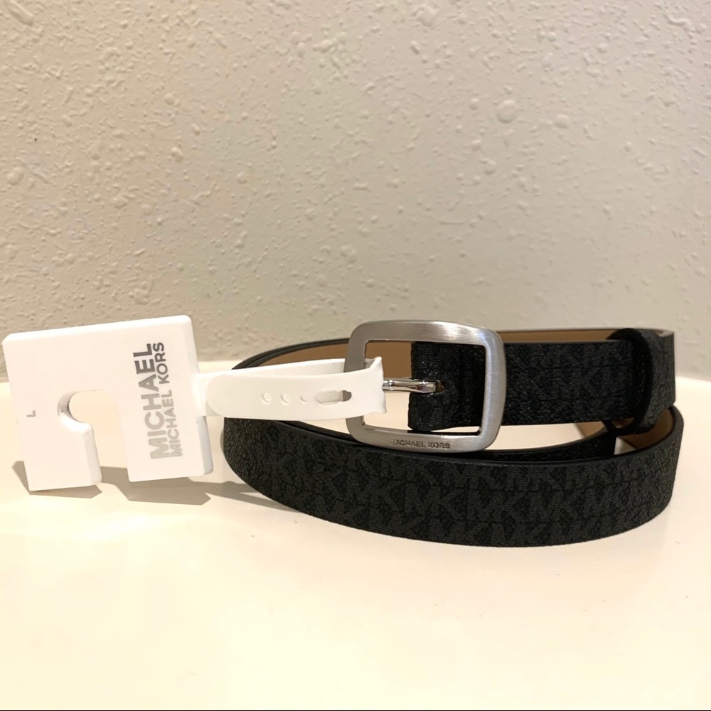 Michael Kors Logo Signature Black Dress Belt Size Large NWT